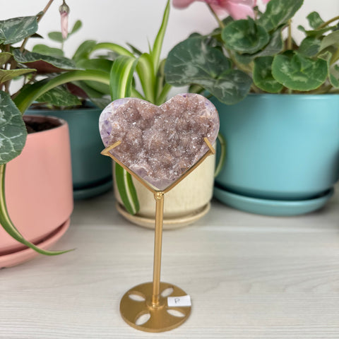 Hand-Carved Uruguayan Rainbow Amethyst Heart (W/ Custom Stand)