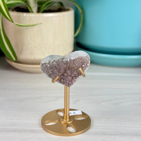 Hand-Carved Uruguayan Rainbow Amethyst Heart (W/ Custom Stand)