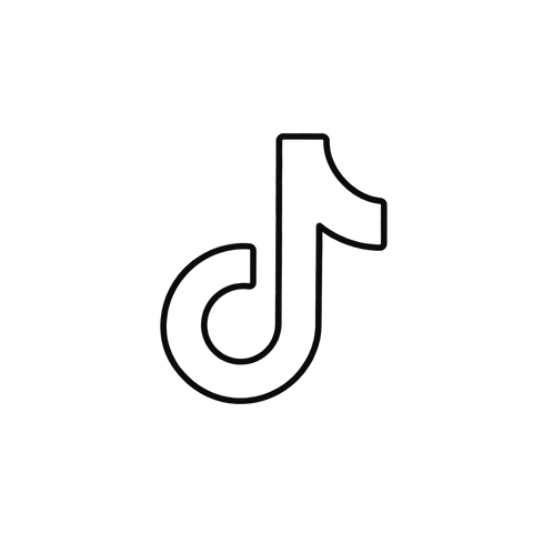 Black outline of the TikTok musical note logo centered on a plain white background.