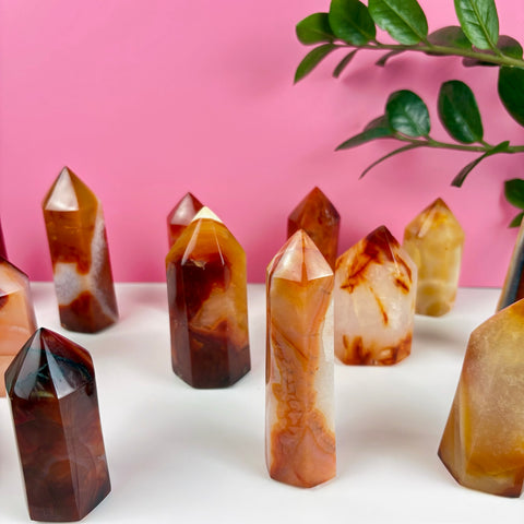 Candlelit Carnelian Tower (Imperfect) - Kenna's Crystals