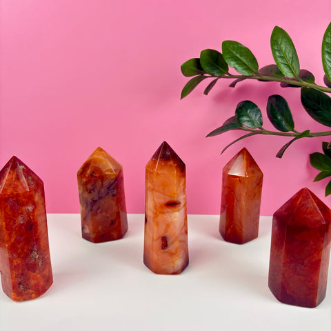 Candlelit Carnelian Tower (Imperfect) - Kenna's Crystals