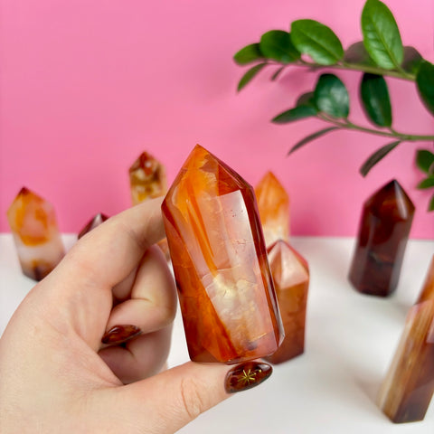 Candlelit Carnelian Tower - Kenna's Crystals