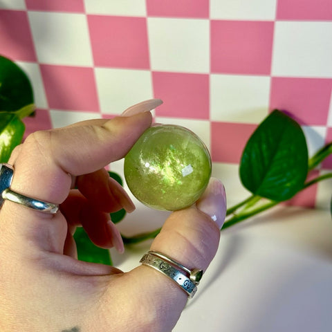 Green Grape Fluorite Sphere 33 1 - Kenna's Crystals from TikTok