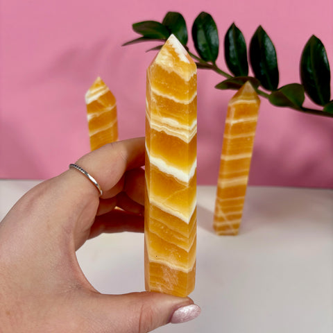 Imperfect Creamsicle Calcite Tower - Kenna's Crystals