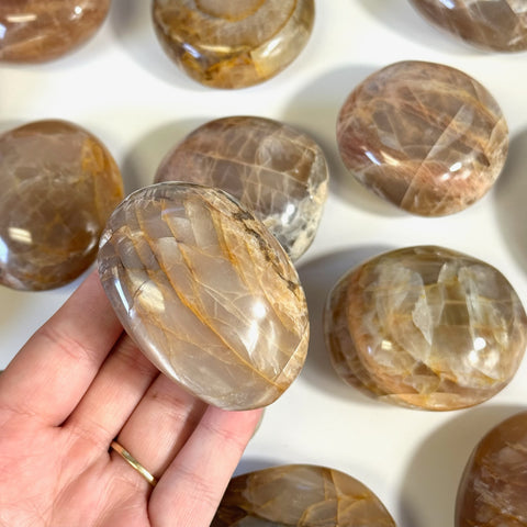 Imperfect Peach Moonstone Palm Stone - Kenna's Crystals