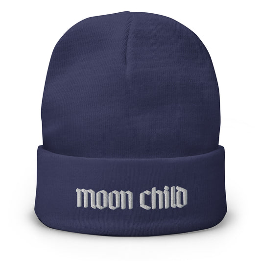 MOON CHILD - Blue Embroidered Beanie