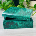 Vibrant green malachite jewelry box with a rectangular shape and intricate natural patterns.