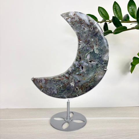 Midnight Moss Agate Crescent - Kenna's Crystals