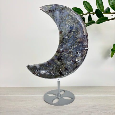 Midnight Moss Agate Crescent - Kenna's Crystals