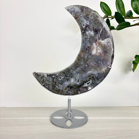 Midnight Moss Agate Crescent - Kenna's Crystals