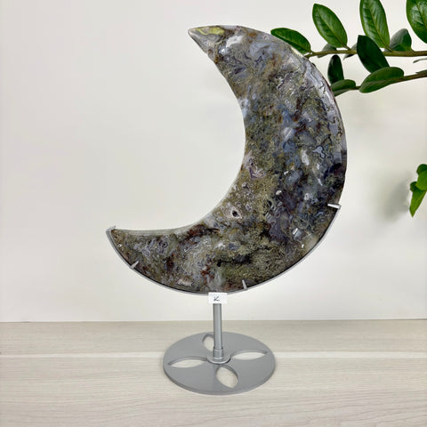 Midnight Moss Agate Crescent - Kenna's Crystals