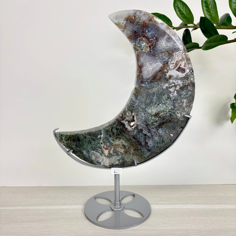 Midnight Moss Agate Crescent - Kenna's Crystals