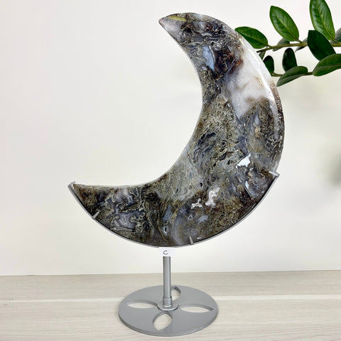 Midnight Moss Agate Crescent - Kenna's Crystals