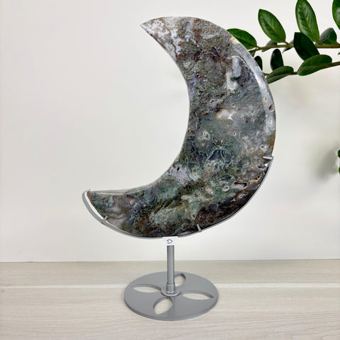 Midnight Moss Agate Crescent - Kenna's Crystals