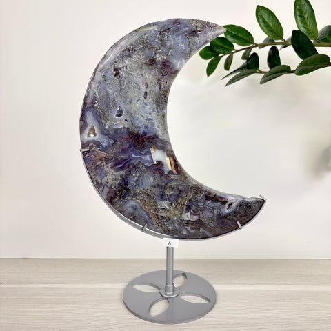 Midnight Moss Agate Crescent - Kenna's Crystals