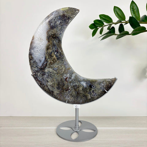 Midnight Moss Agate Crescent - Kenna's Crystals