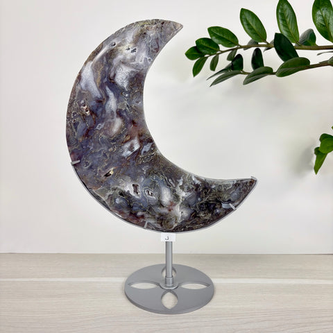 Midnight Moss Agate Crescent - Kenna's Crystals