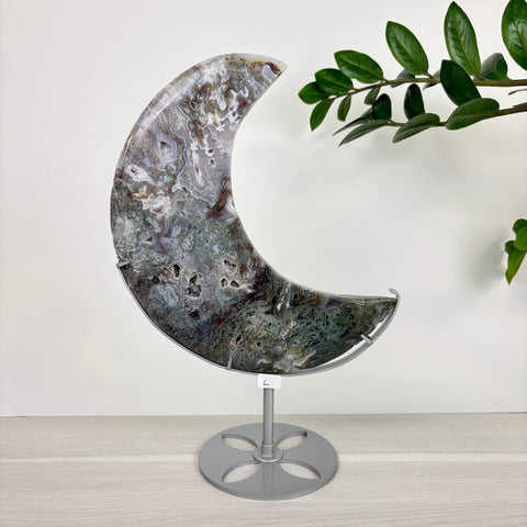 Midnight Moss Agate Crescent - Kenna's Crystals