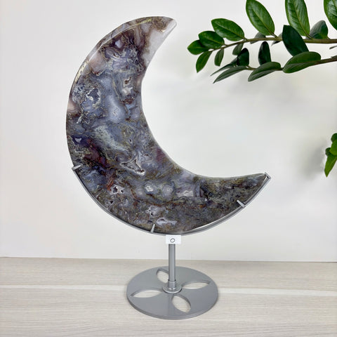 Midnight Moss Agate Crescent - Kenna's Crystals