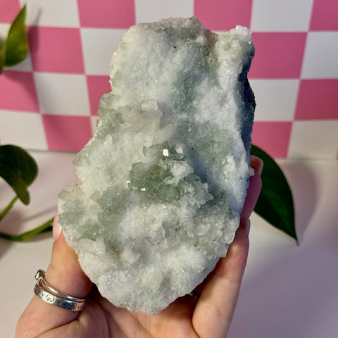 Mint-Green Fluorite With Calcite Specimen - Kenna's Crystals