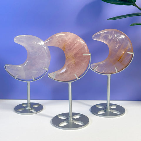 Rose Quartz Crescent Moon w/ Stand - Kenna's Crystals