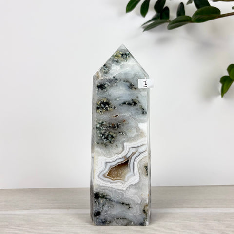 Spooky Statement Moss Agate Tower - Kenna's Crystals