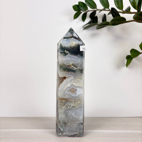 Spooky Statement Moss Agate Tower - Kenna's Crystals