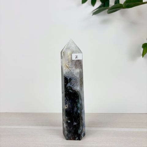 Spooky Statement Moss Agate Tower - Kenna's Crystals
