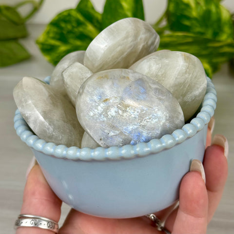 Blue Flash Moonstone Palm Stone
