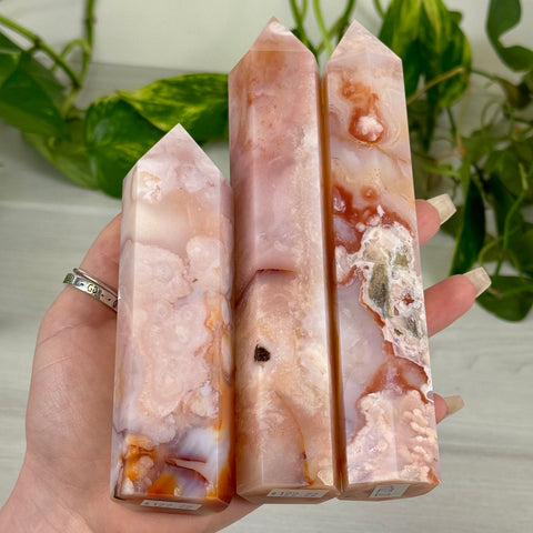 Creamy Pink Flower Agate Tower
