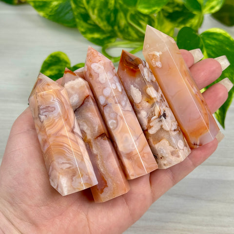Creamy Pink Flower Agate Tower