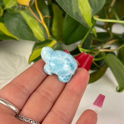 Mini Larimar Turtle - Crystal Carving