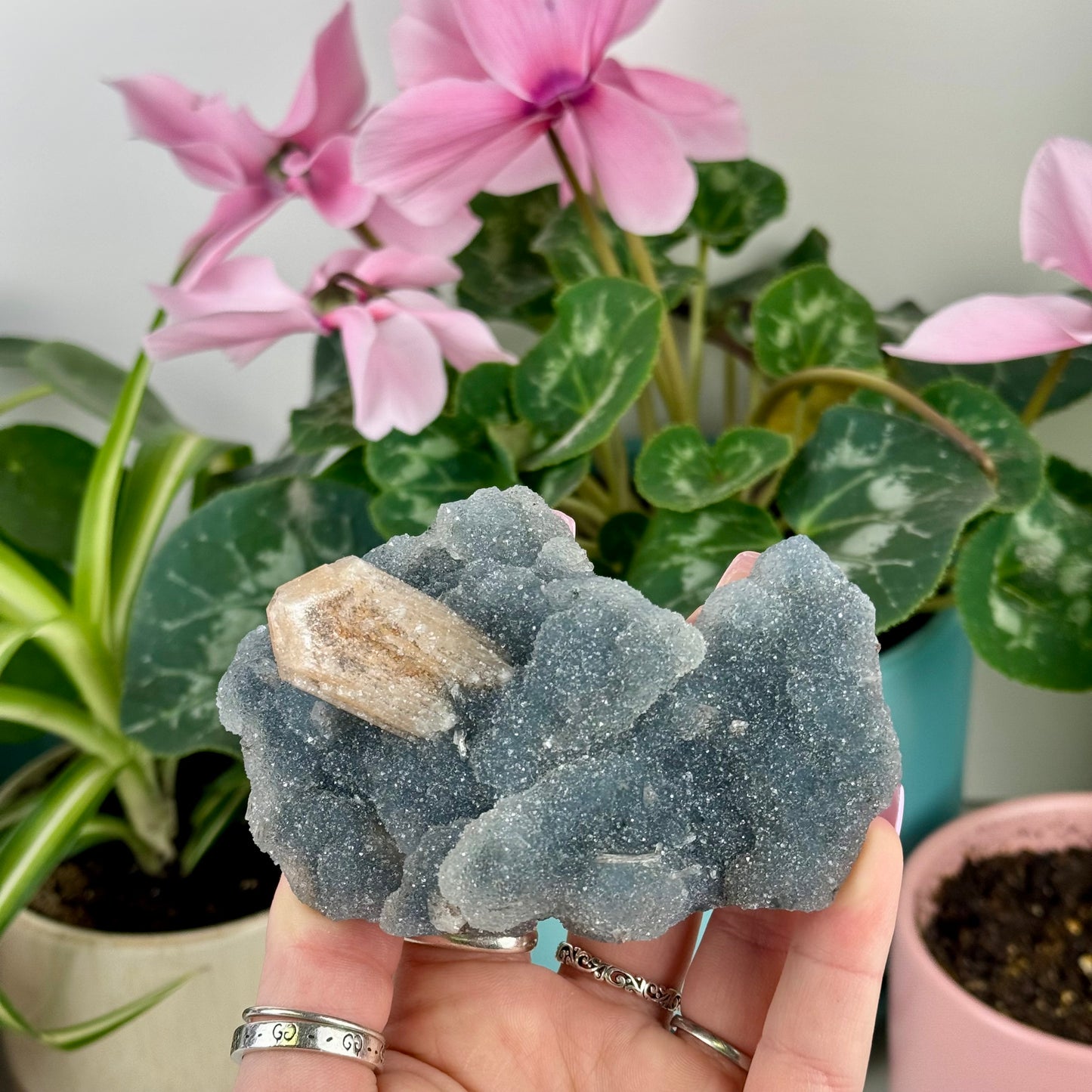 Orange Stilbite On Sparkling Blue Chalcedony