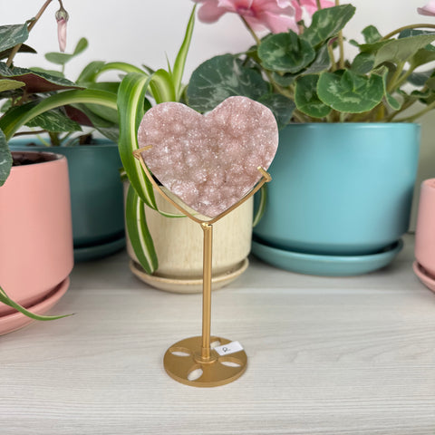 Hand-Carved Uruguayan Rainbow Amethyst Heart (W/ Custom Stand)