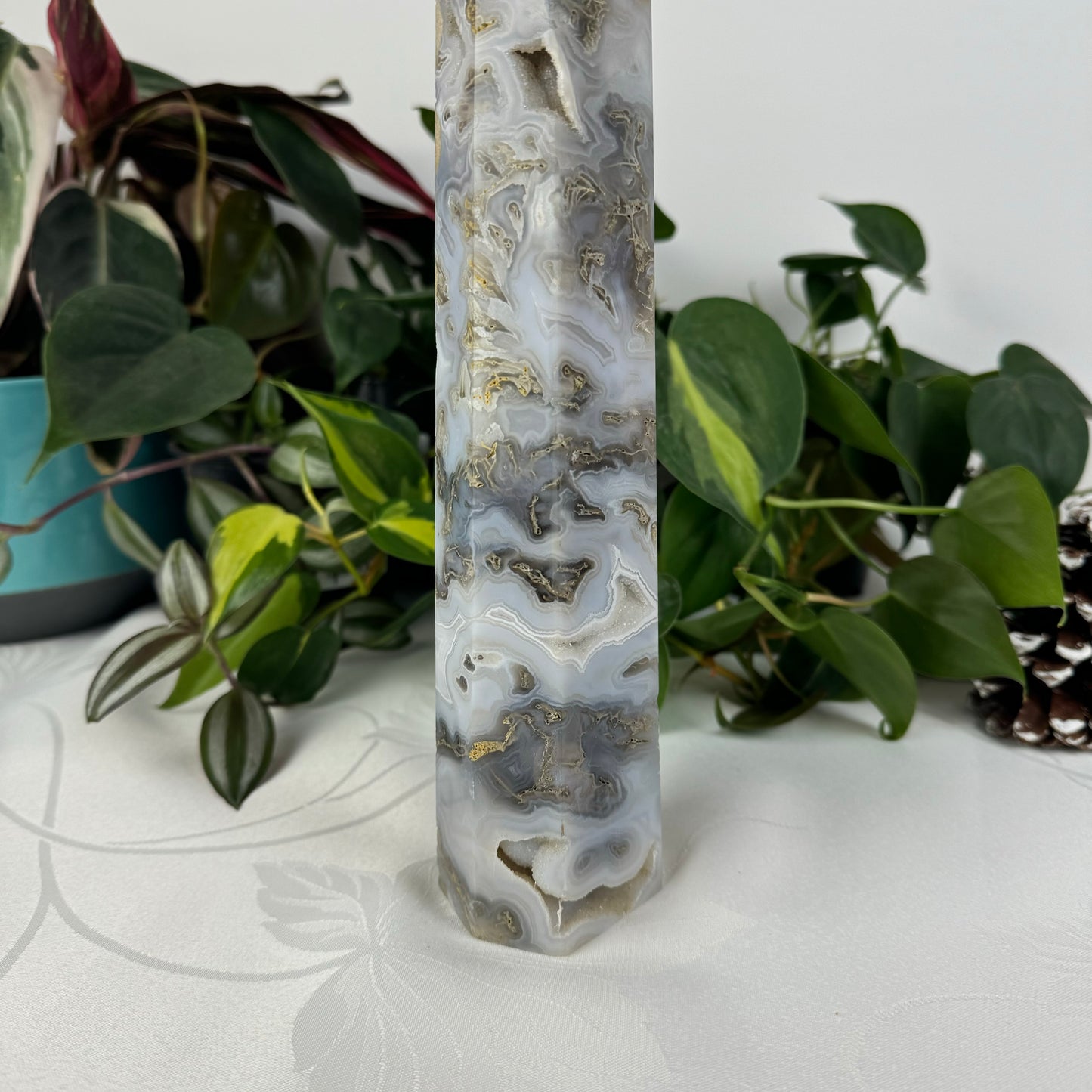 Snowy Moss Agate Tower