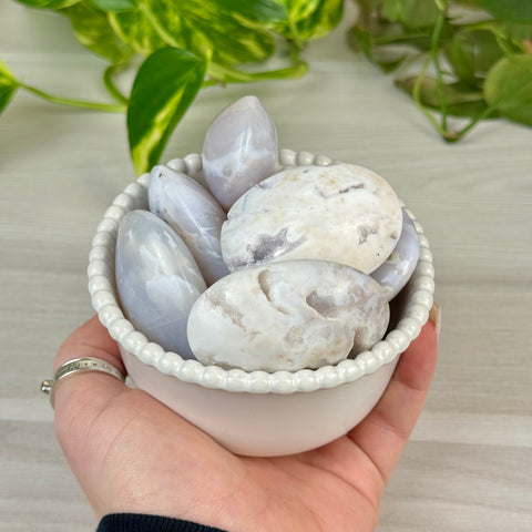 Snow Agate Palm Stone