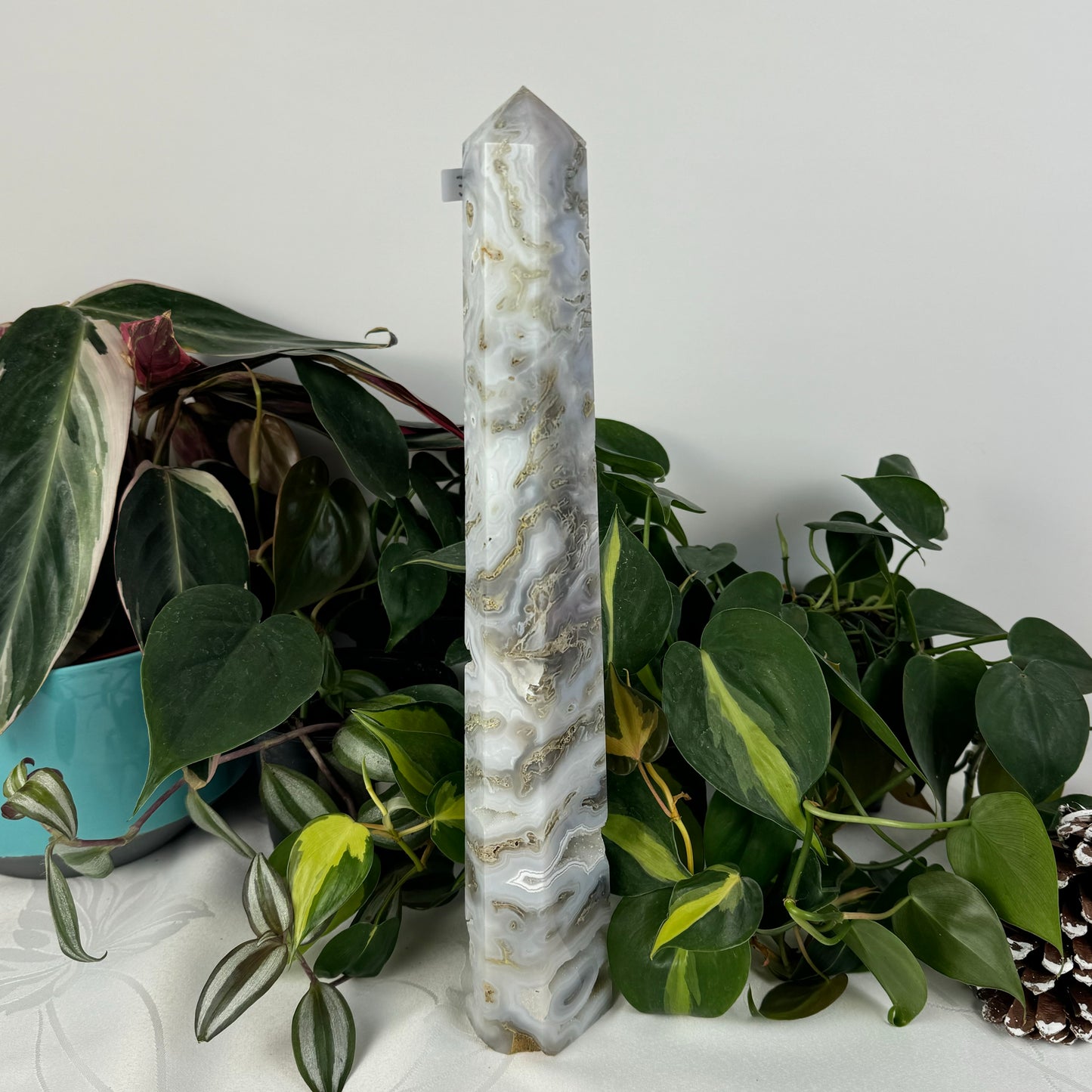 Snowy Moss Agate Tower