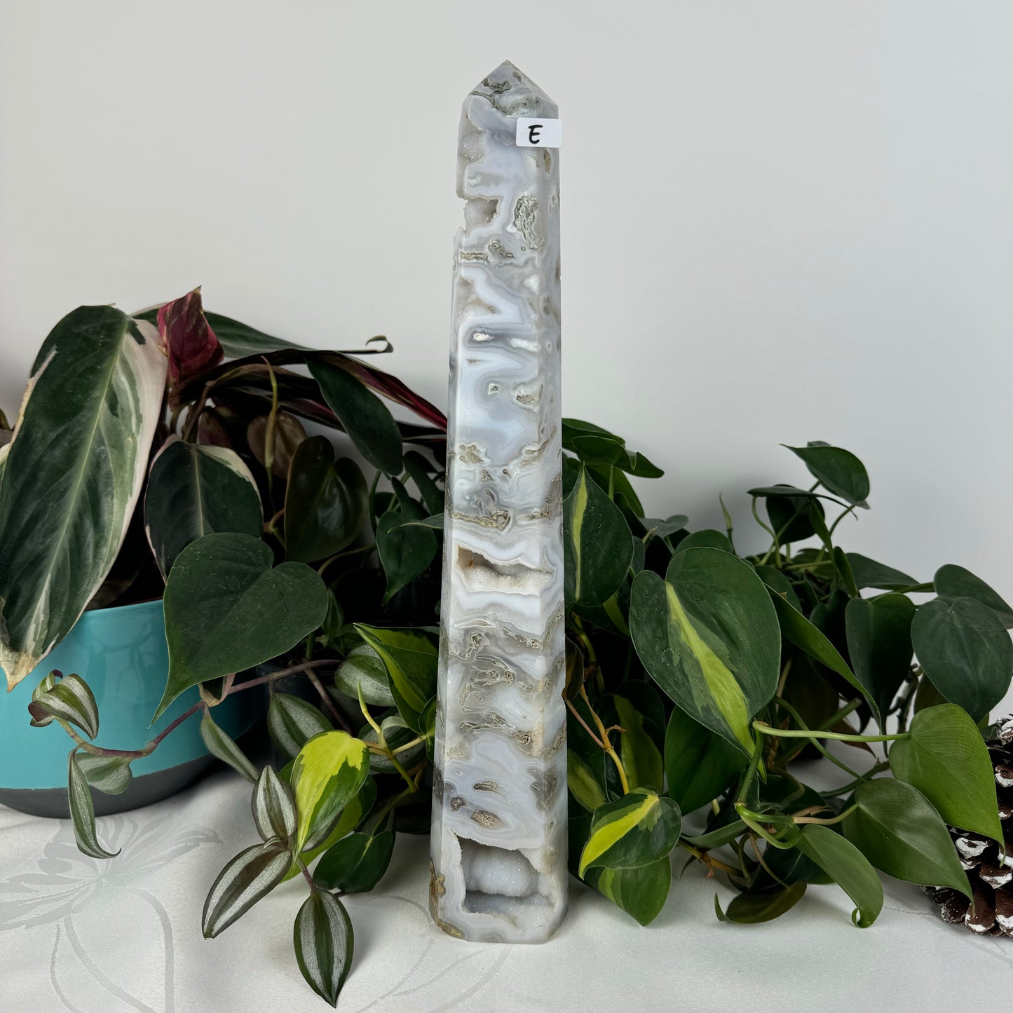 Snowy Moss Agate Tower