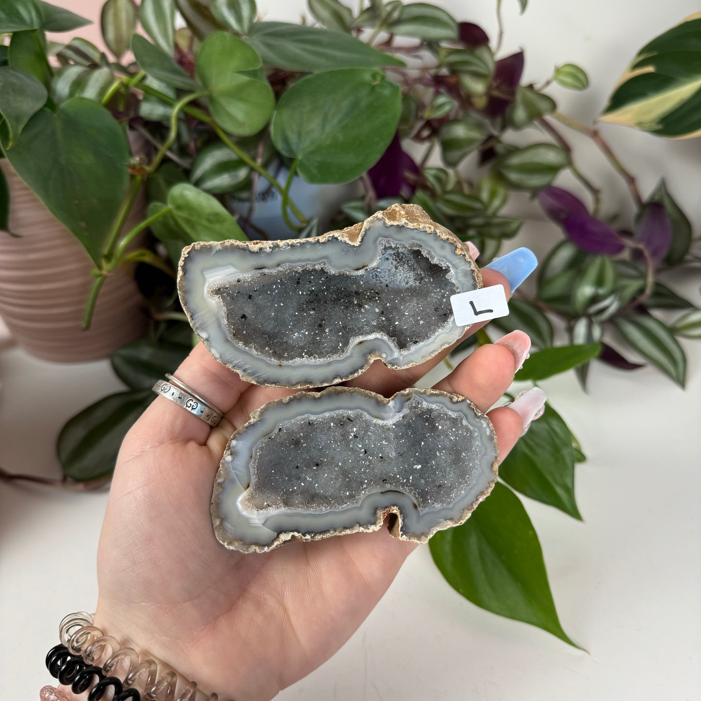 Druzy Agate Geode Pair