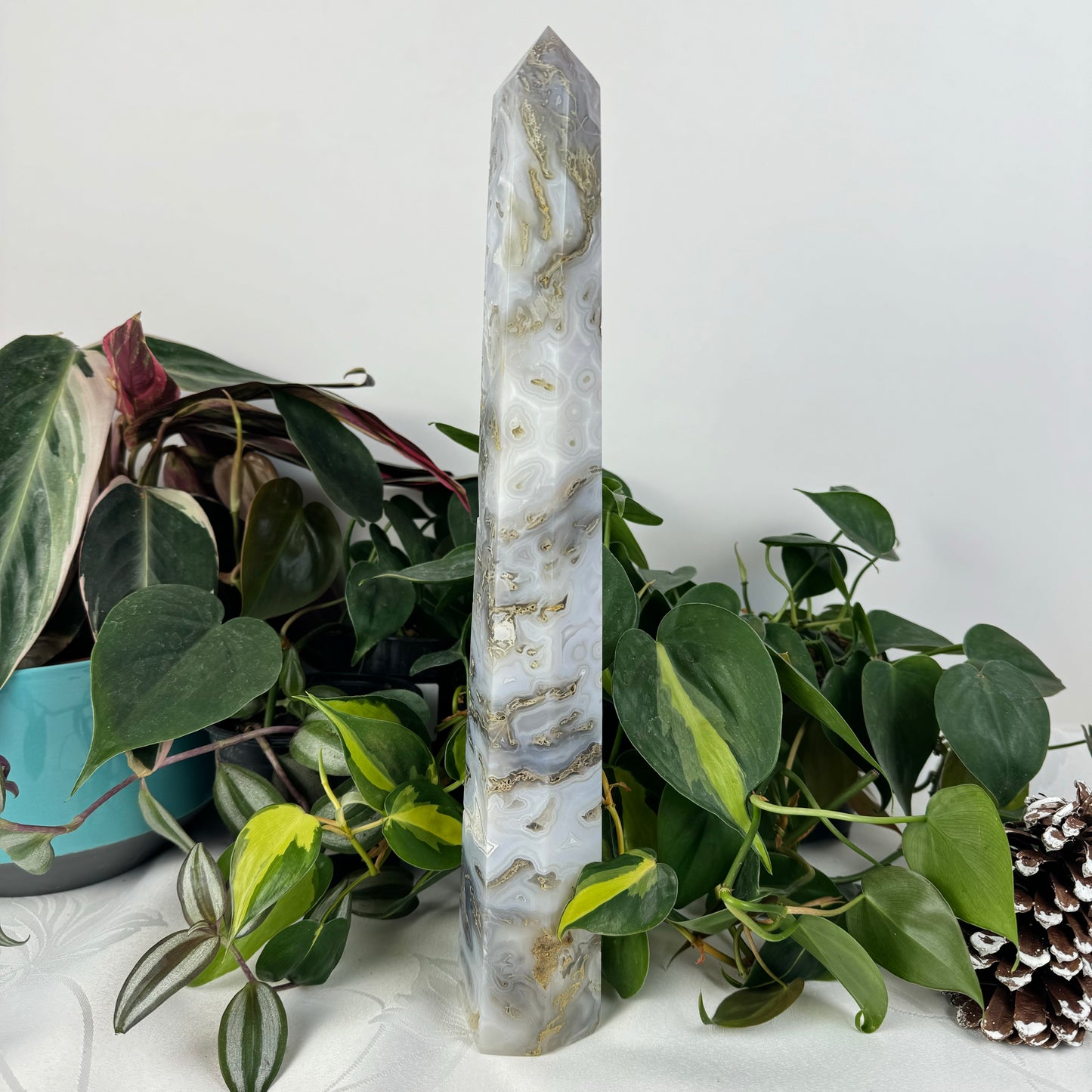 Snowy Moss Agate Tower