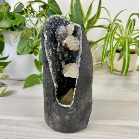 Black Chalcedony Cave With Calcite