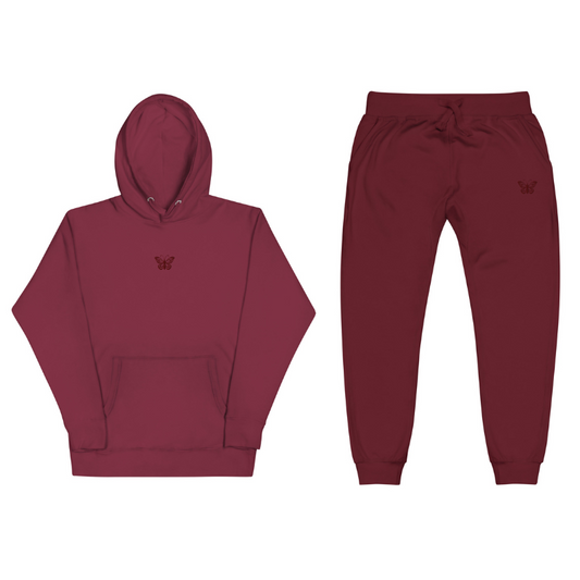 Maroon Hoodie / Sweatpants Matching Set Embroidered Butterfly