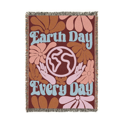 "Earth Day Every Day" Woven Blanket, 100% Cotton
