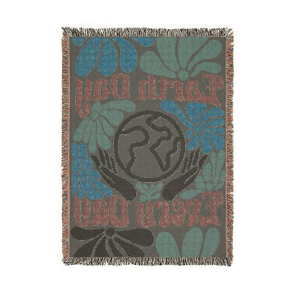 "Earth Day Every Day" Woven Blanket, 100% Cotton