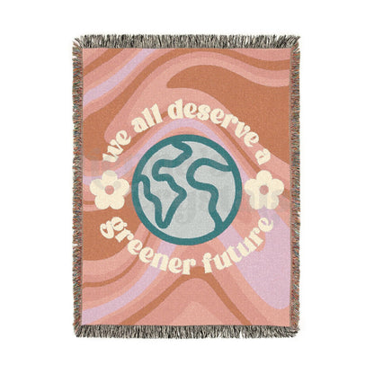 "We All Deserve A Greener Future" Earth Day Woven Blanket, 100% Cotton