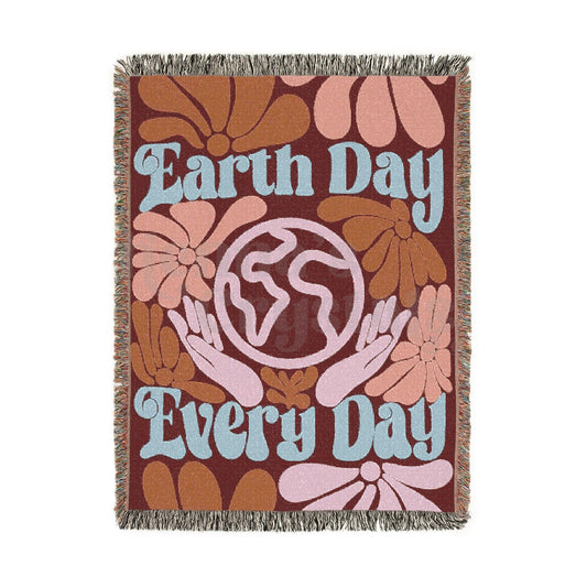 "Earth Day Every Day" Woven Blanket, 100% Cotton