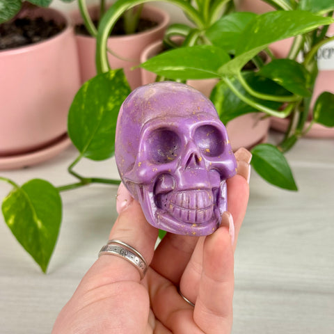 Phosphosiderite Skull - Crystal Carving