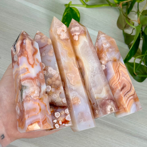 Creamy Pink Flower Agate Tower