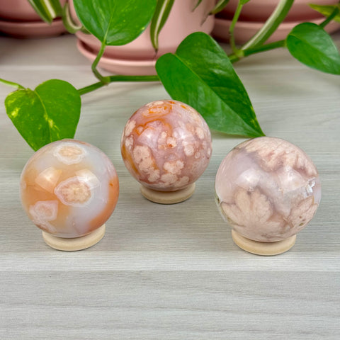 Creamy Pink Flower Agate Sphere