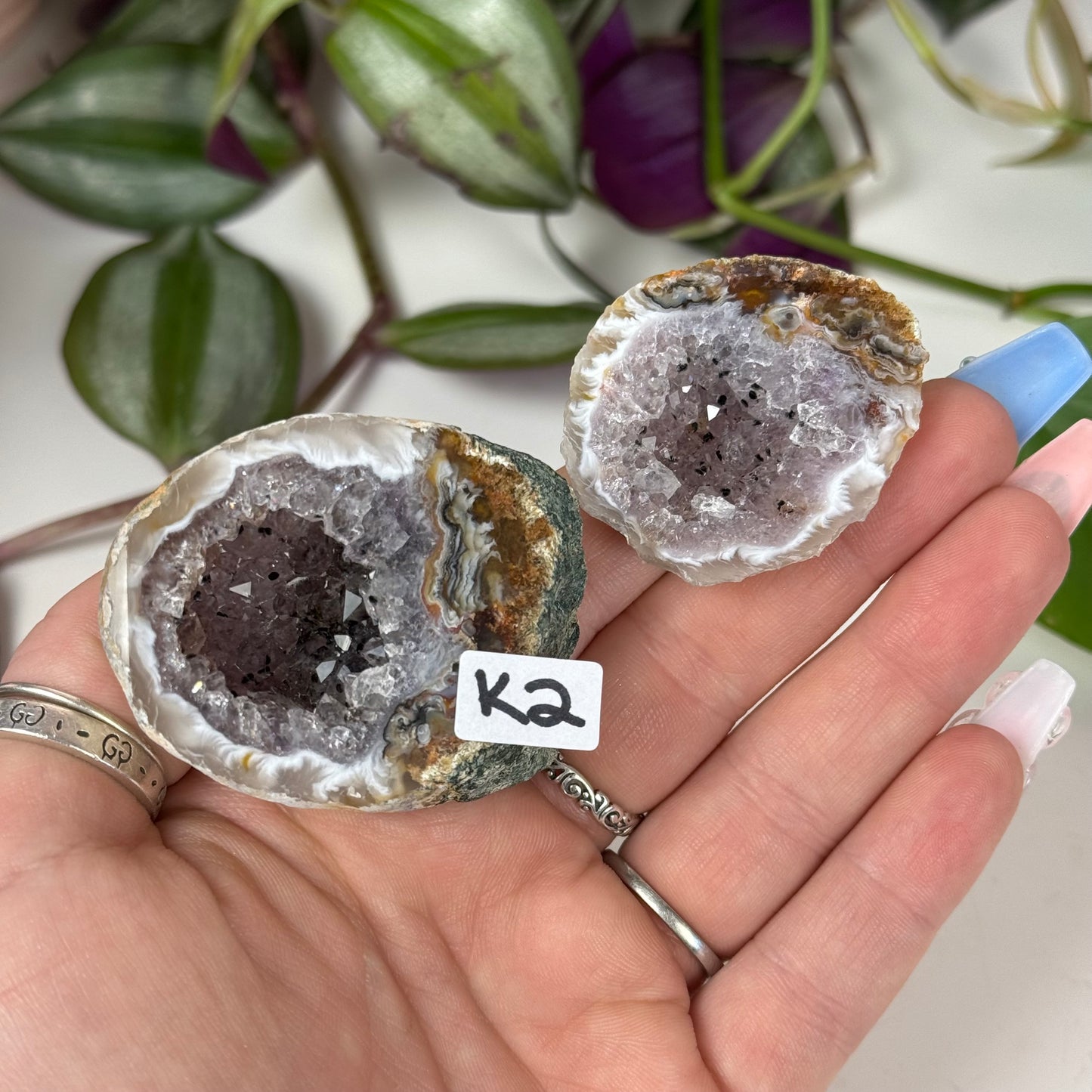 Druzy Agate Geode Pair